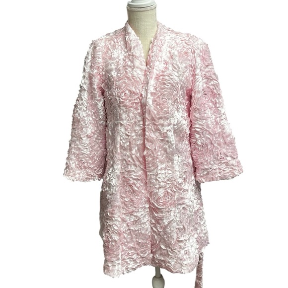 🌻Flora Bea NYC Pink Bonita Floral Rosette Jacket Coat with Belt Women's Size S - Picture 9 of 12